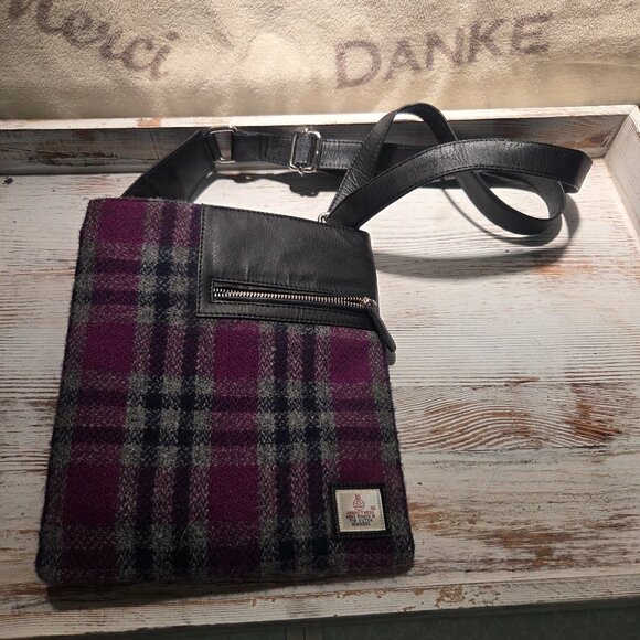 HARRIS TWEED - Black Purple, and Gray Cross Body Purse - Picture 1 of 7